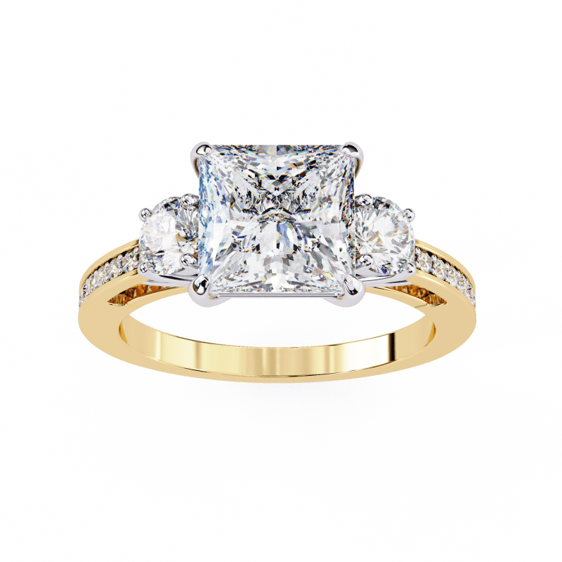 Reverra 14K Gold Princess & Round Lab Grown Diamond Engagement Ring for Women, CTTW-3.3 - Reverra Jewels Inc.
