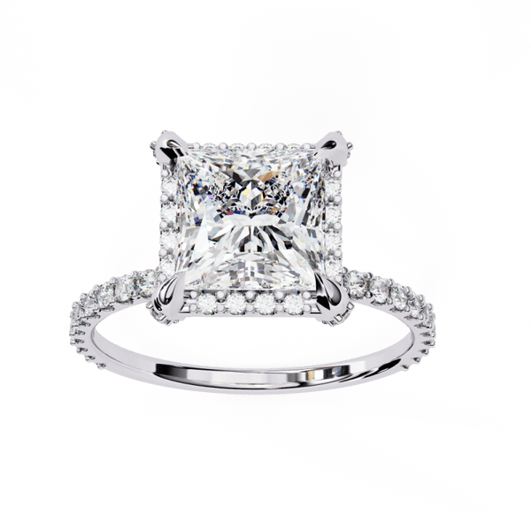 Reverra 14K Gold Princess & Round Lab Grown Diamond Halo Engagement Ring for Women, CTTW-2.52 - Reverra Jewels Inc.