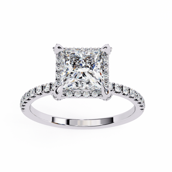 Reverra 14K Gold Princess & Round Lab Grown Diamond Halo Pava Engagement Ring for Women, CTTW-2.41 - Reverra Jewels Inc.
