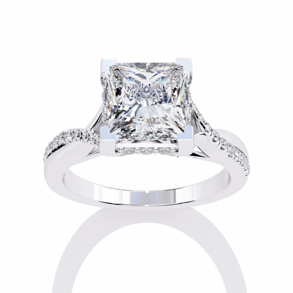 Reverra 14K Gold Princess & Round Lab Grown Diamond Split Shank Engagement Ring for Women, CTTW-2.68 - Reverra Jewels Inc.