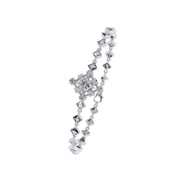 Reverra 14K Gold Princess & Round Lab Grown Diamond Square Cluster Fashion Bracelet for Women, CTTW-1.7 - Reverra Jewels Inc.