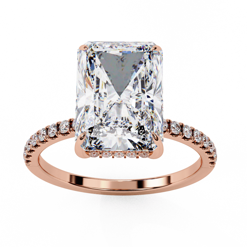 Reverra 14K Gold Radiand & Round Lab Grown Diamond Elongated Halo Engagement Ring for Women, CTTW-2.71 - Reverra Jewels Inc.