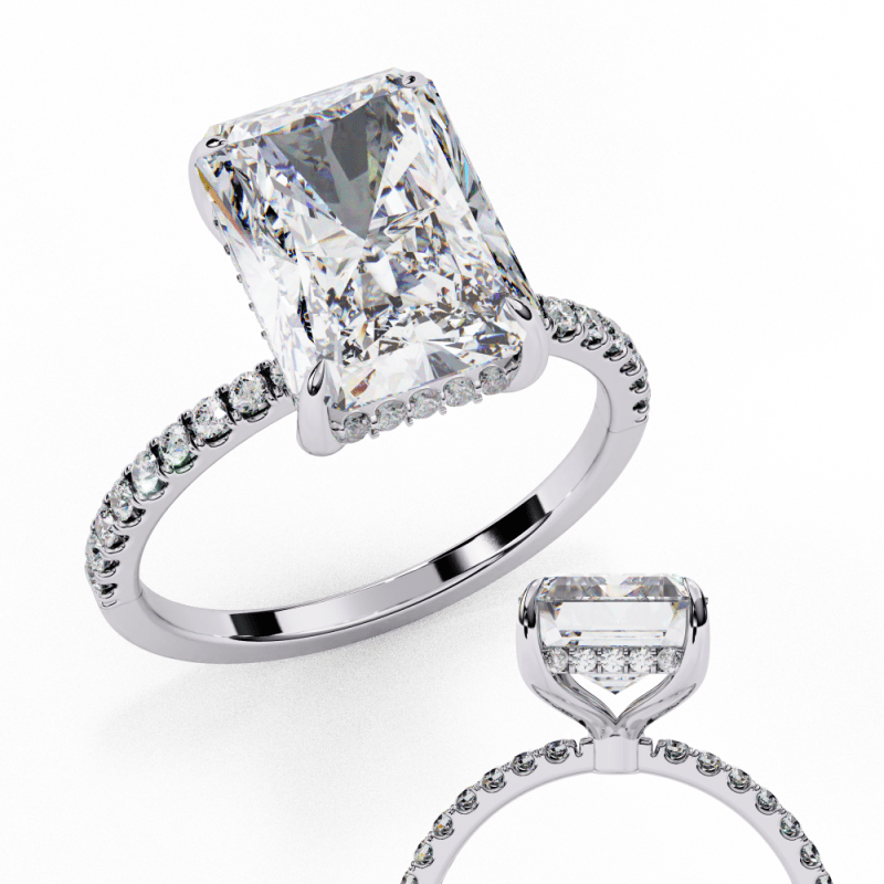 Reverra 14K Gold Radiand & Round Lab Grown Diamond Elongated Halo Engagement Ring for Women, CTTW-2.71 - Reverra Jewels Inc.