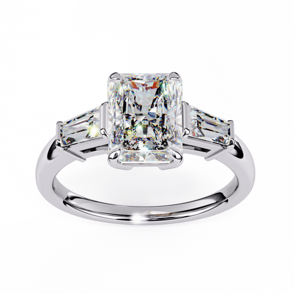 Reverra 14K Gold Radiant & Baguette Lab Grown Diamond Trilogy Engagement Ring for Women, CTTW-3.13 - Reverra Jewels Inc.