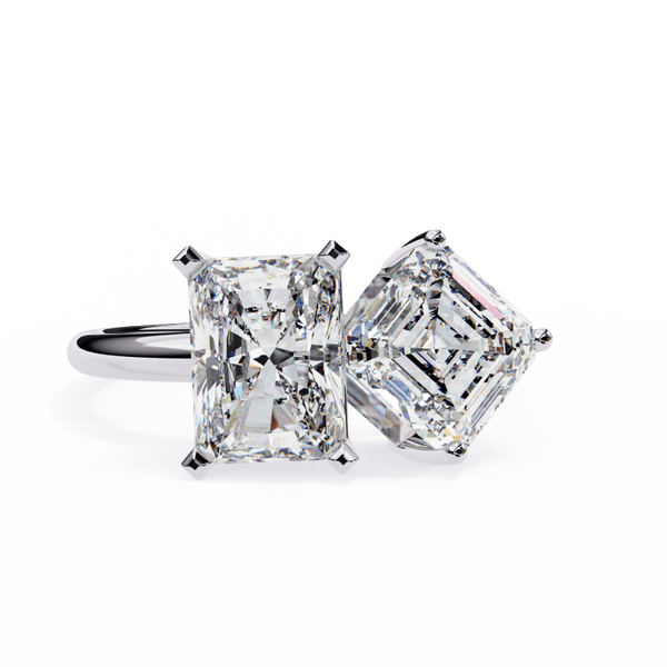 Reverra 14K Gold Radiant & Emerald Lab Grown Diamond Asscher Toi et Moi Engagement Ring for Women, CTTW-4.17 - Reverra Jewels Inc.