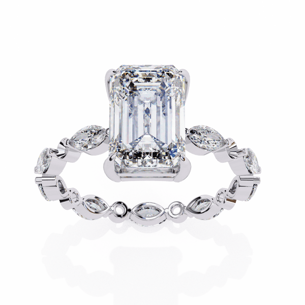 Reverra 14K Gold Radiant, Marquise & Round Lab Grown Diamond Marquise Band Engagement Ring for Women, CTTW-3.64 - Reverra Jewels Inc.