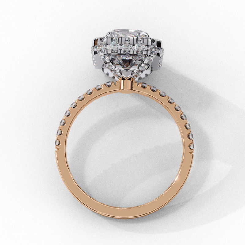 Reverra 14K Gold Radiant & Round Lab Grown Diamond Double Halo Engagement Ring for Women, CTTW-2.93 - Reverra Jewels Inc.