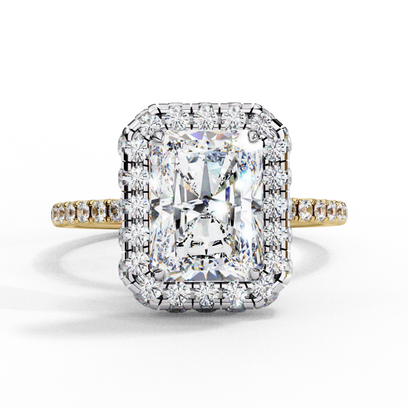 Reverra 14K Gold Radiant & Round Lab Grown Diamond Double Halo Engagement Ring for Women, CTTW-2.93 - Reverra Jewels Inc.