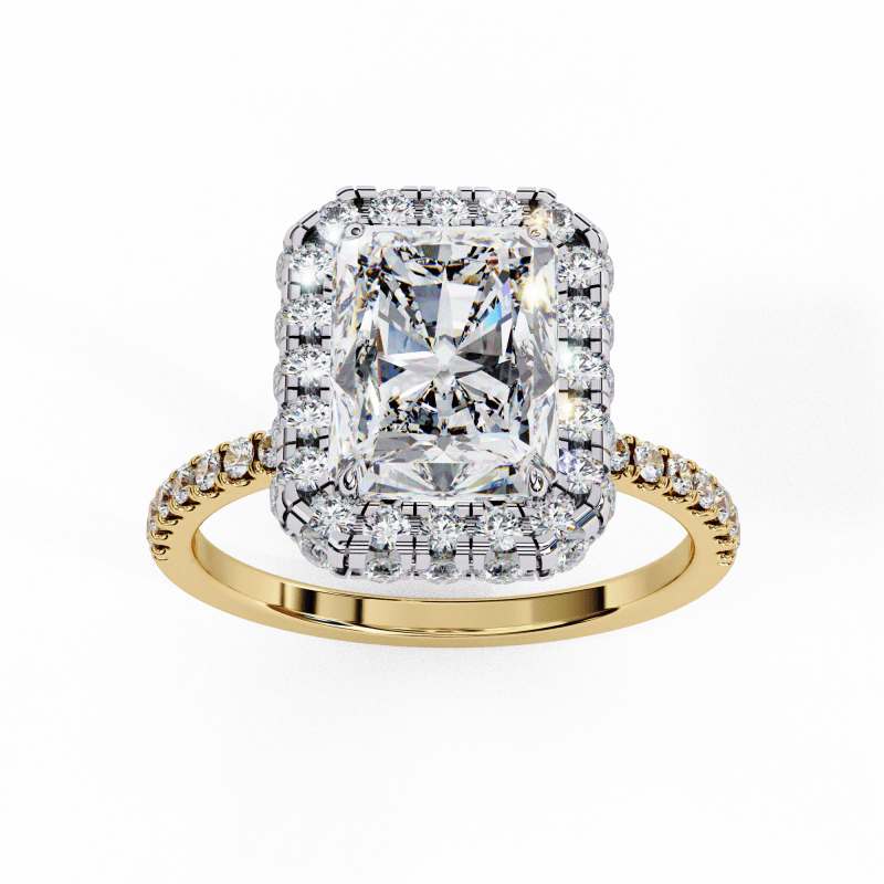 Reverra 14K Gold Radiant & Round Lab Grown Diamond Double Halo Engagement Ring for Women, CTTW-2.93 - Reverra Jewels Inc.
