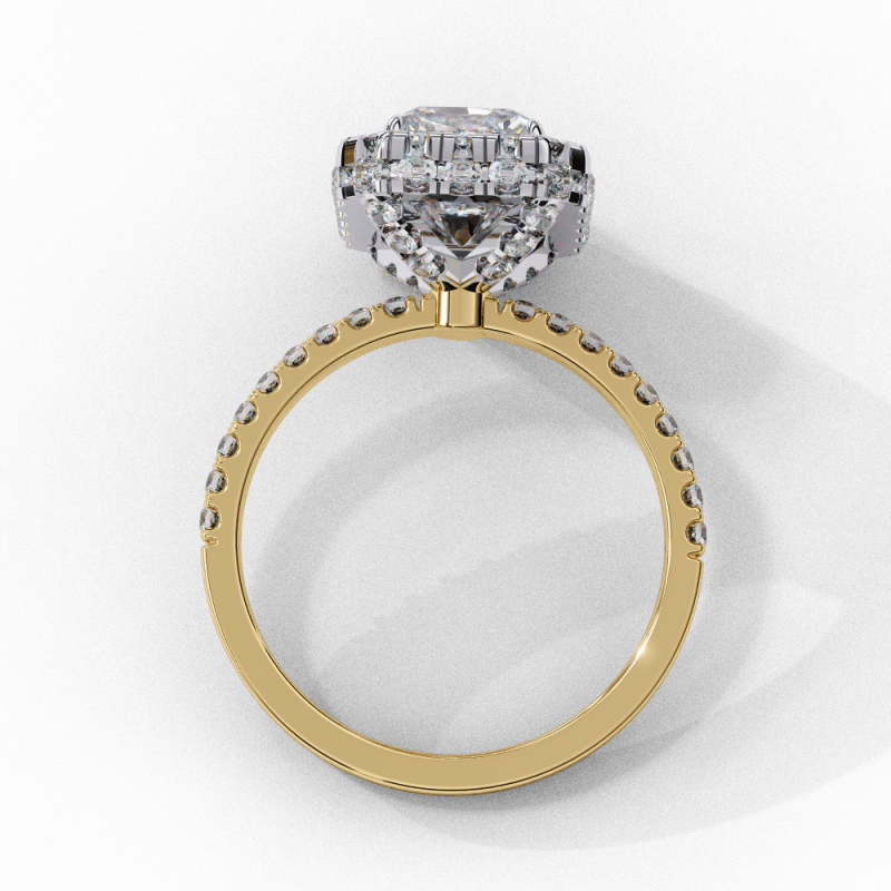 Reverra 14K Gold Radiant & Round Lab Grown Diamond Double Halo Engagement Ring for Women, CTTW-2.93 - Reverra Jewels Inc.