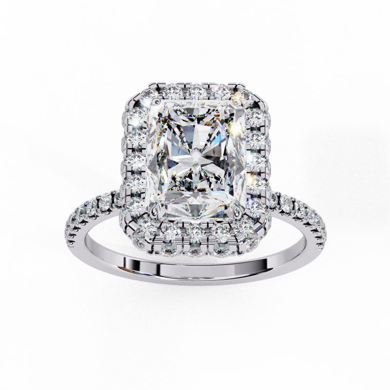 Reverra 14K Gold Radiant & Round Lab Grown Diamond Double Halo Engagement Ring for Women, CTTW-2.93 - Reverra Jewels Inc.