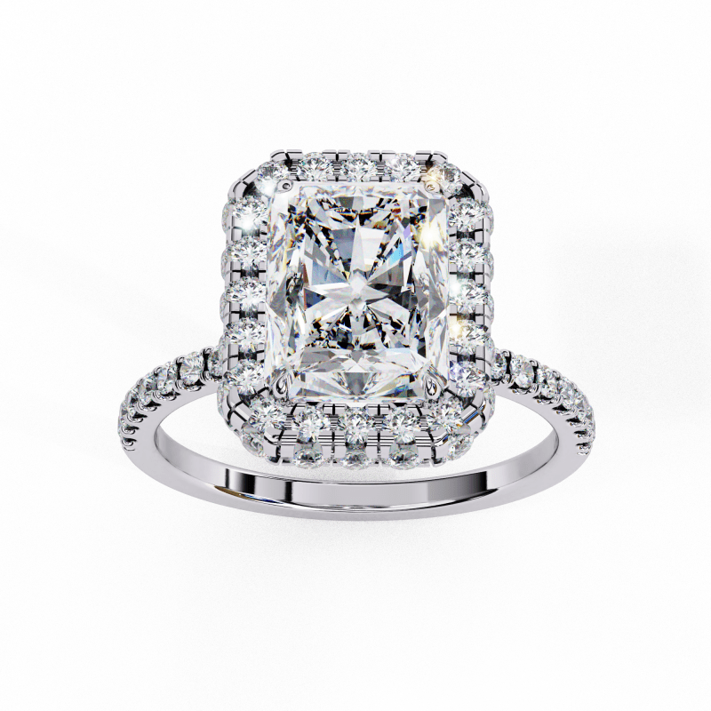Reverra 14K Gold Radiant & Round Lab Grown Diamond Double Halo Engagement Ring for Women, CTTW-2.93 - Reverra Jewels Inc.