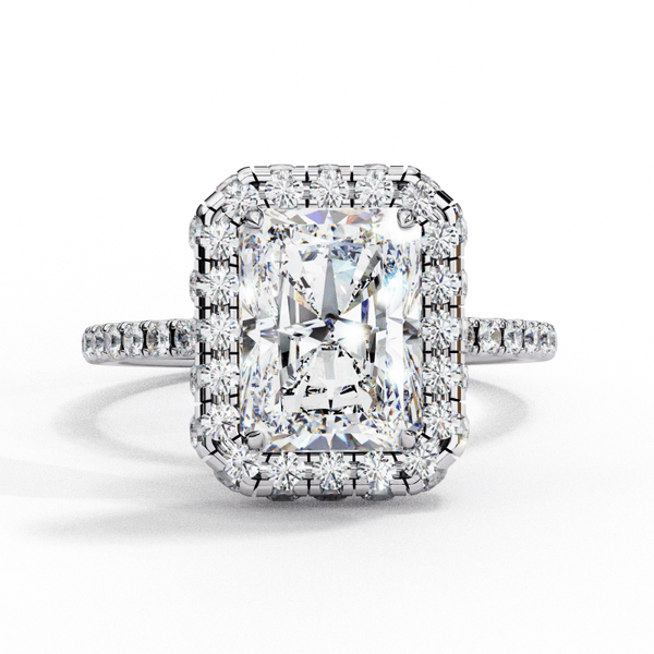 Reverra 14K Gold Radiant & Round Lab Grown Diamond Double Halo Engagement Ring for Women, CTTW-2.93 - Reverra Jewels Inc.