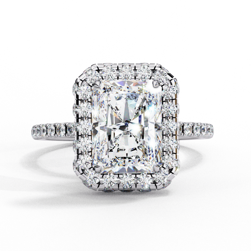 Reverra 14K Gold Radiant & Round Lab Grown Diamond Double Halo Engagement Ring for Women, CTTW-2.93 - Reverra Jewels Inc.