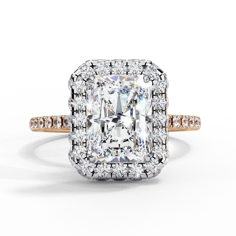 Reverra 14K Gold Radiant & Round Lab Grown Diamond Double Halo Engagement Ring for Women, CTTW-2.93 - Reverra Jewels Inc.