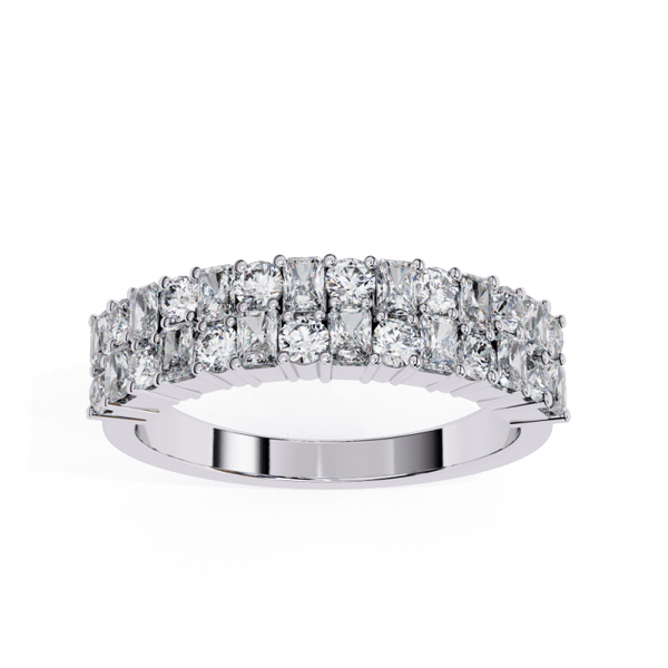 Reverra 14K Gold Radiant & Round Lab Grown Diamond Double Row & Radiant Brilliance Engagement Ring for Women, CTTW-1.14 - Reverra Jewels Inc.
