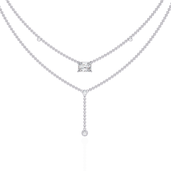 Reverra 14K Gold Radiant & Round Lab Grown Diamond Layered Fashion Necklace for Women, CTTW-1.72 - Reverra Jewels Inc.