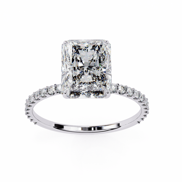 Reverra 14K Gold Radiant & Round Lab Grown Diamond Pava Band Engagement Ring for Women, CTTW-3.33 - Reverra Jewels Inc.