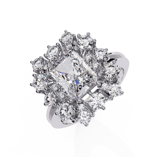 Reverra 14K Gold Radiant & Round Lab Grown Diamond Starburst Halo Engagement Ring for Women, CTTW-4.46 - Reverra Jewels Inc.