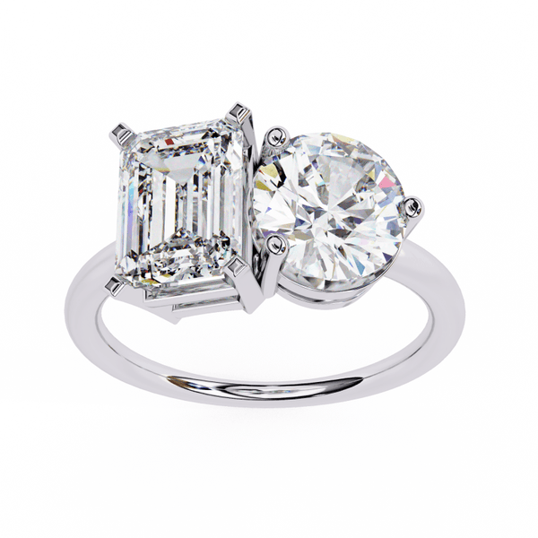 Reverra 14K Gold Radiant & Round Lab Grown Diamond Toi et Moi Engagement Ring for Women, CTTW-4.04 - Reverra Jewels Inc.