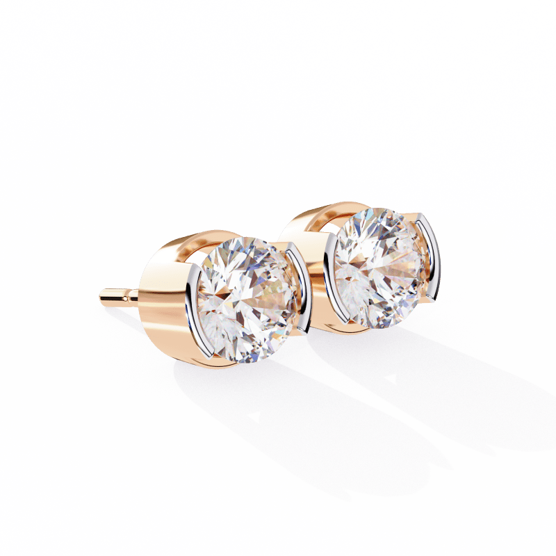 Reverra 14K Gold Round Bar-Set Lab Grown Diamond Stud Earrings For Women, CTTW-2.57 - Reverra Jewels Inc.