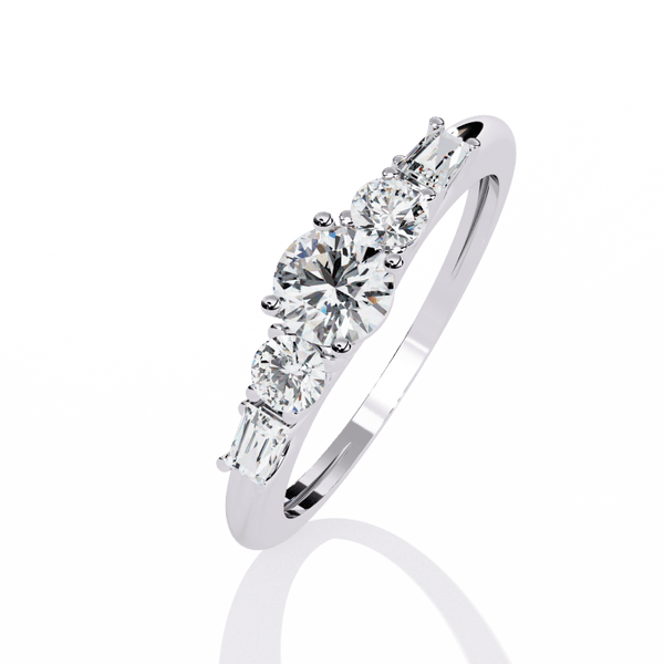 Reverra 14K Gold Round & Bugette Lab Grown Diamond Sparkle Engagement Ring for Women, CTTW-0.73 - Reverra Jewels Inc.