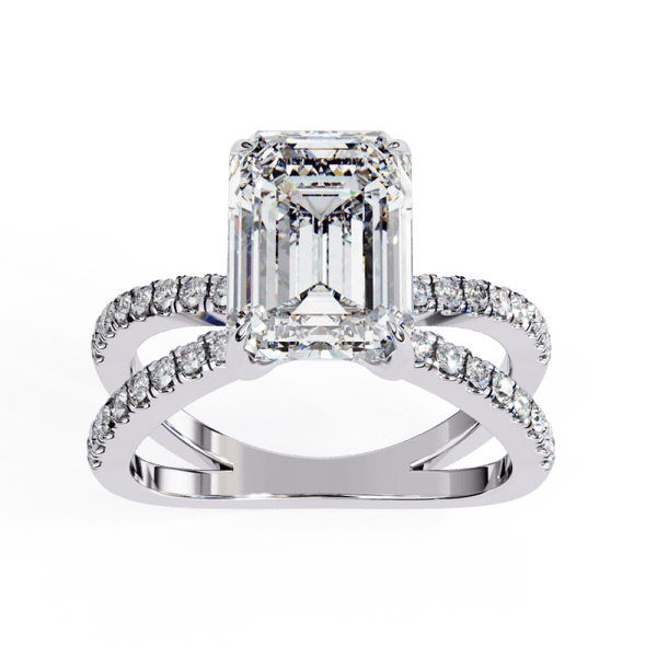 Reverra 14K Gold Round & Emerald Lab Grown Diamond Split Shank Double Band Engagement Ring for Women, CTTW-2.95 - Reverra Jewels Inc.