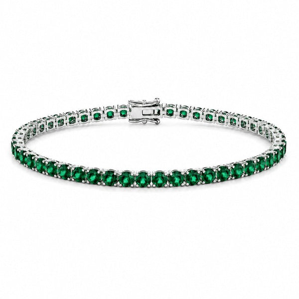 Reverra 14K Gold Round Gemstone Fancy Tennis Bracelet For Women CTTW-6 - Reverra Jewels Inc.