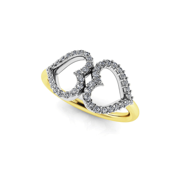 Reverra 14K Gold Round IGI Certified Lab Diamond Twin Hearts Diamond Fashion Ring, CTTW-0.22 - Reverra Jewels Inc.