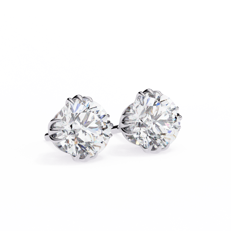 Reverra 14K Gold Round Lab Grown Diamond 12 Prong Stud Earrings For Women, CTTW-2.8 - Reverra Jewels Inc.