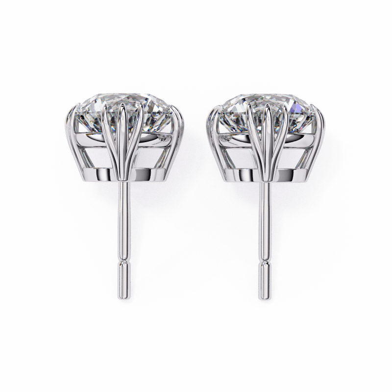 Reverra 14K Gold Round Lab Grown Diamond 12 Prong Stud Earrings For Women, CTTW-2.8 - Reverra Jewels Inc.
