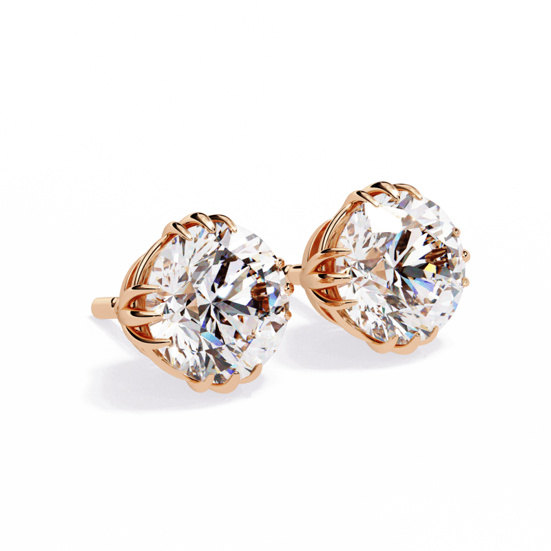 Reverra 14K Gold Round Lab Grown Diamond 12 Prong Stud Earrings For Women, CTTW-2.8 - Reverra Jewels Inc.
