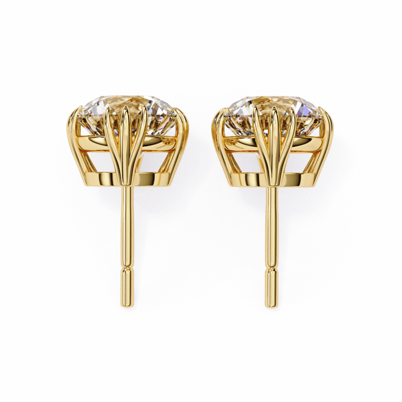 Reverra 14K Gold Round Lab Grown Diamond 12 Prong Stud Earrings For Women, CTTW-2.8 - Reverra Jewels Inc.
