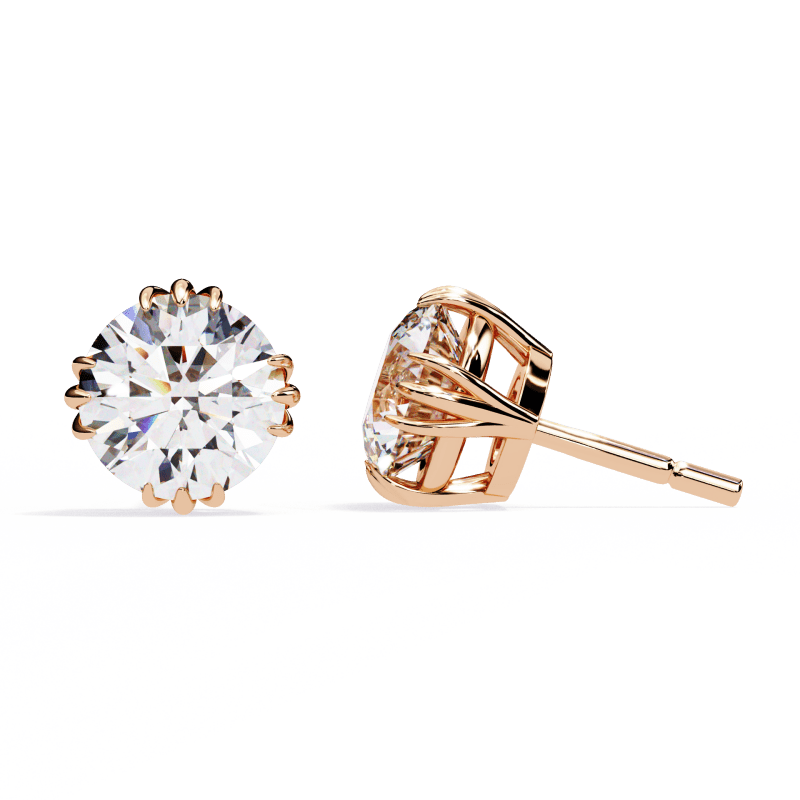 Reverra 14K Gold Round Lab Grown Diamond 12 Prong Stud Earrings For Women, CTTW-2.8 - Reverra Jewels Inc.
