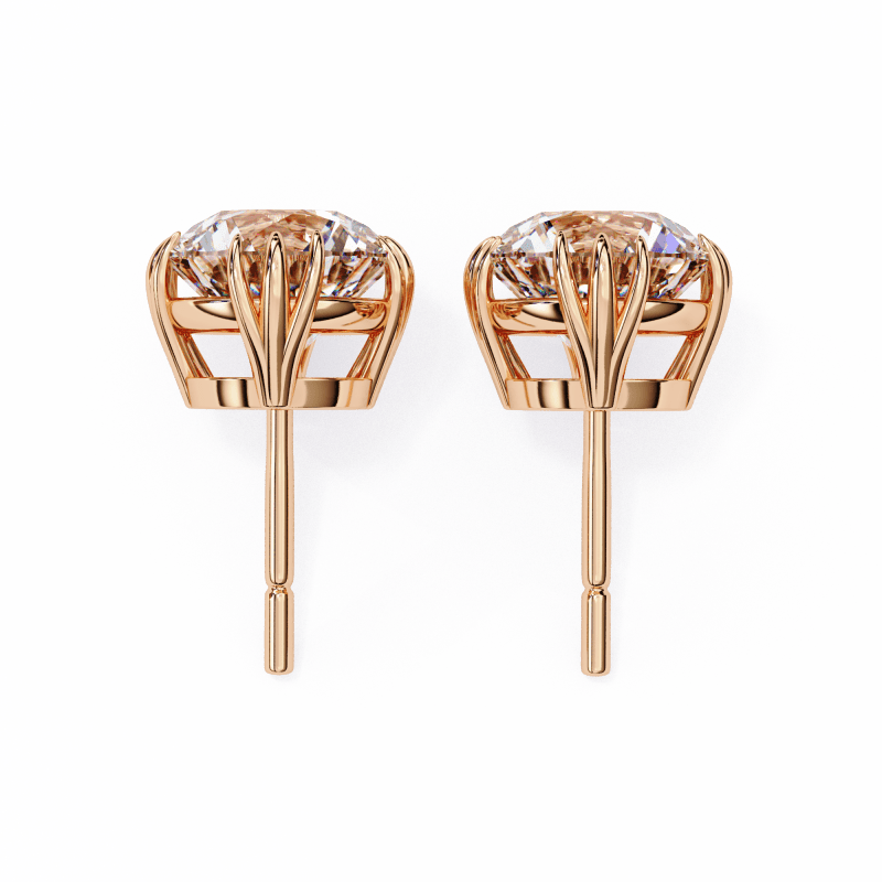 Reverra 14K Gold Round Lab Grown Diamond 12 Prong Stud Earrings For Women, CTTW-2.8 - Reverra Jewels Inc.