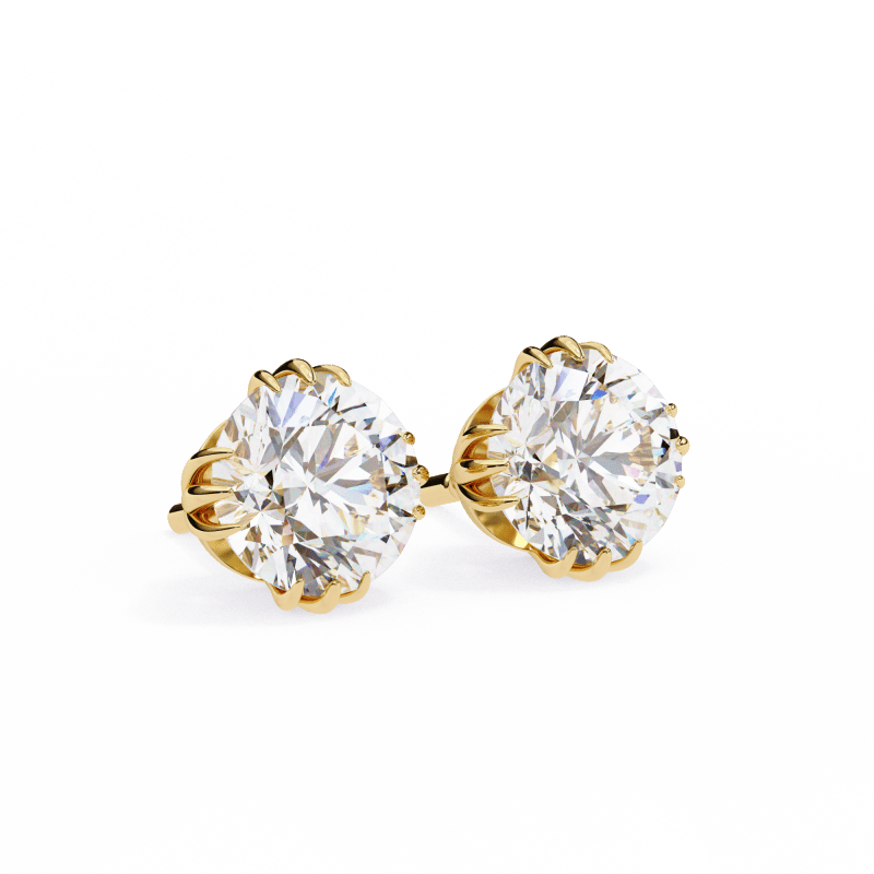 Reverra 14K Gold Round Lab Grown Diamond 12 Prong Stud Earrings For Women, CTTW-2.8 - Reverra Jewels Inc.