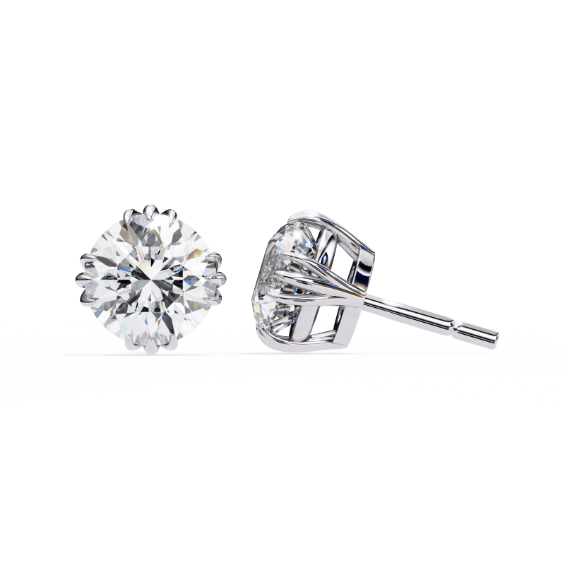 Reverra 14K Gold Round Lab Grown Diamond 12 Prong Stud Earrings For Women, CTTW-2.8 - Reverra Jewels Inc.