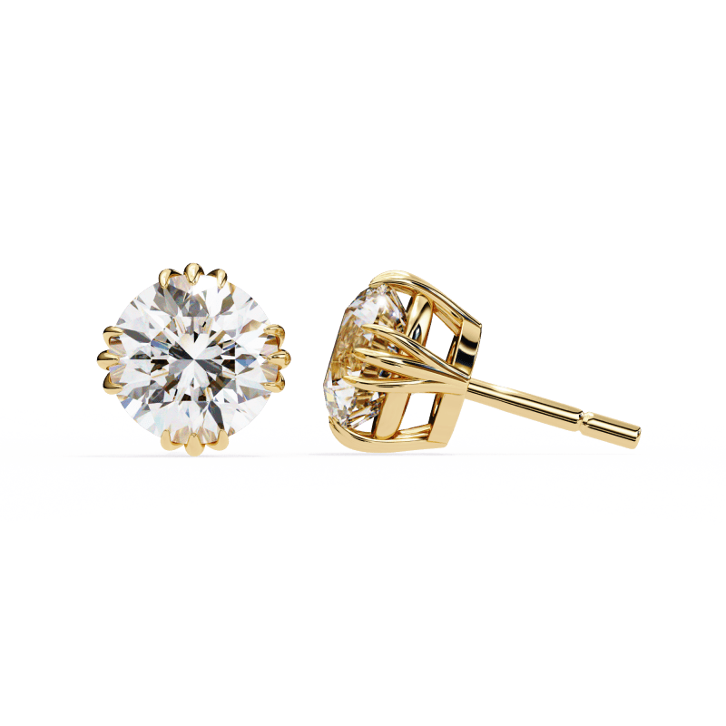 Reverra 14K Gold Round Lab Grown Diamond 12 Prong Stud Earrings For Women, CTTW-2.8 - Reverra Jewels Inc.