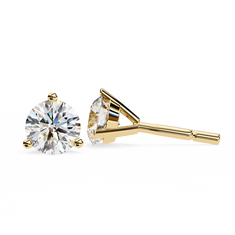 Reverra 14K Gold Round Lab Grown Diamond 3 Prong Stud Earrings For Women, CTTW-2.57 - Reverra Jewels Inc.