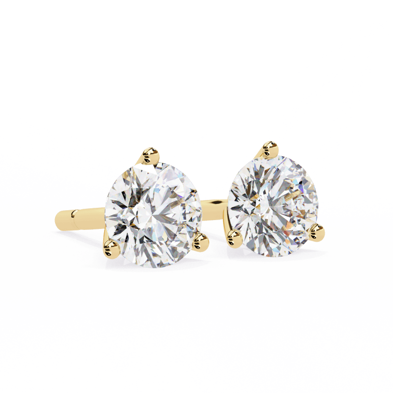 Reverra 14K Gold Round Lab Grown Diamond 3 Prong Stud Earrings For Women, CTTW-2.57 - Reverra Jewels Inc.