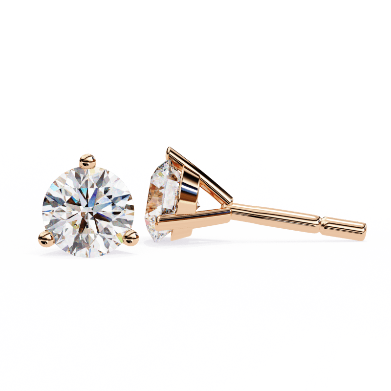 Reverra 14K Gold Round Lab Grown Diamond 3 Prong Stud Earrings For Women, CTTW-2.57 - Reverra Jewels Inc.