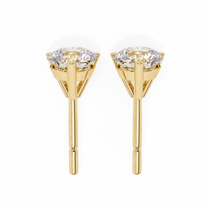 Reverra 14K Gold Round Lab Grown Diamond 3 Prong Stud Earrings For Women, CTTW-2.57 - Reverra Jewels Inc.