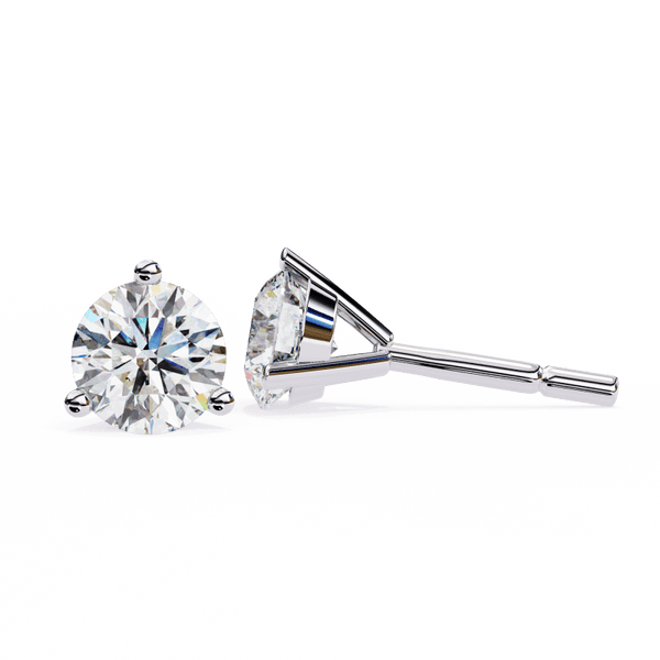 Reverra 14K Gold Round Lab Grown Diamond 3 Prong Stud Earrings For Women, CTTW-2.57 - Reverra Jewels Inc.