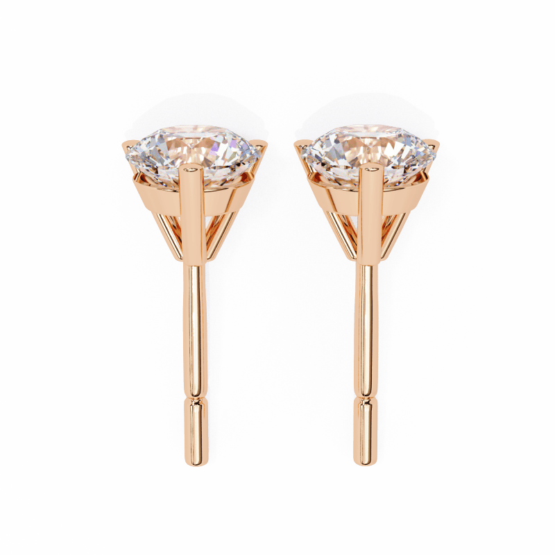 Reverra 14K Gold Round Lab Grown Diamond 3 Prong Stud Earrings For Women, CTTW-2.57 - Reverra Jewels Inc.