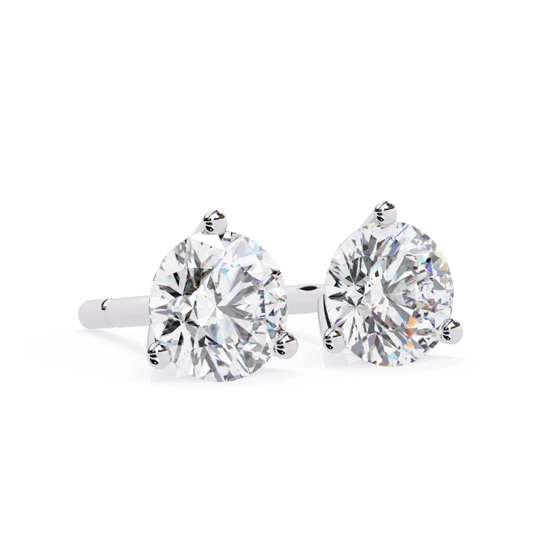 Reverra 14K Gold Round Lab Grown Diamond 3 Prong Stud Earrings For Women, CTTW-2.57 - Reverra Jewels Inc.