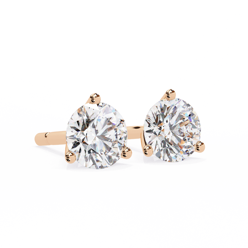 Reverra 14K Gold Round Lab Grown Diamond 3 Prong Stud Earrings For Women, CTTW-2.57 - Reverra Jewels Inc.