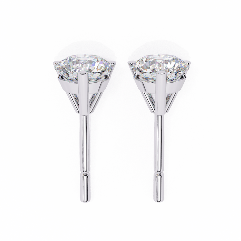 Reverra 14K Gold Round Lab Grown Diamond 3 Prong Stud Earrings For Women, CTTW-2.57 - Reverra Jewels Inc.