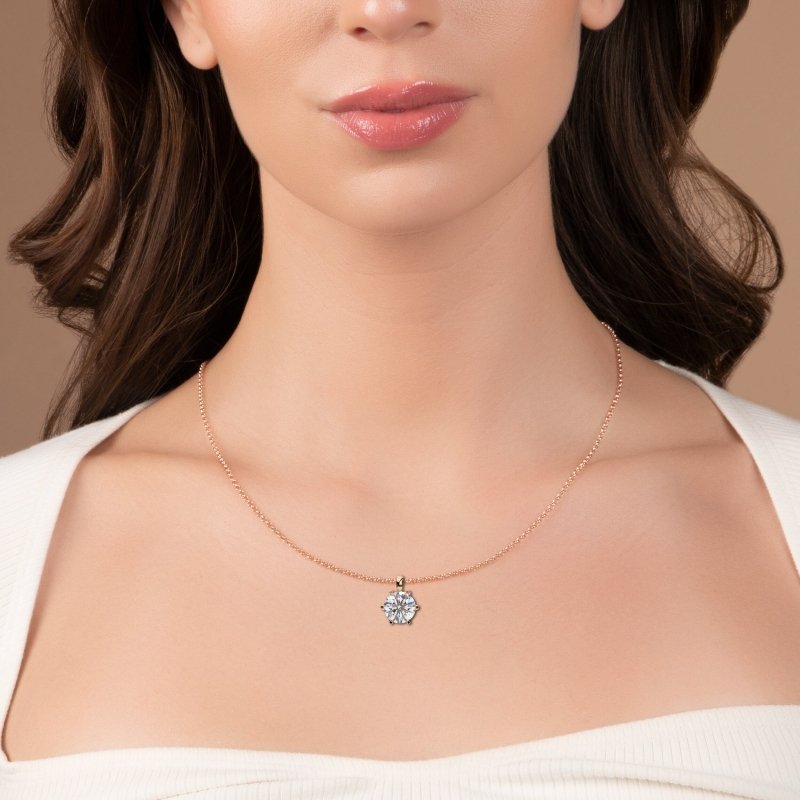 Reverra 14K Gold Round Lab Grown Diamond 6-Prong Solitaire Pendant For Women, CTTW-2.2 - Reverra Jewels Inc.