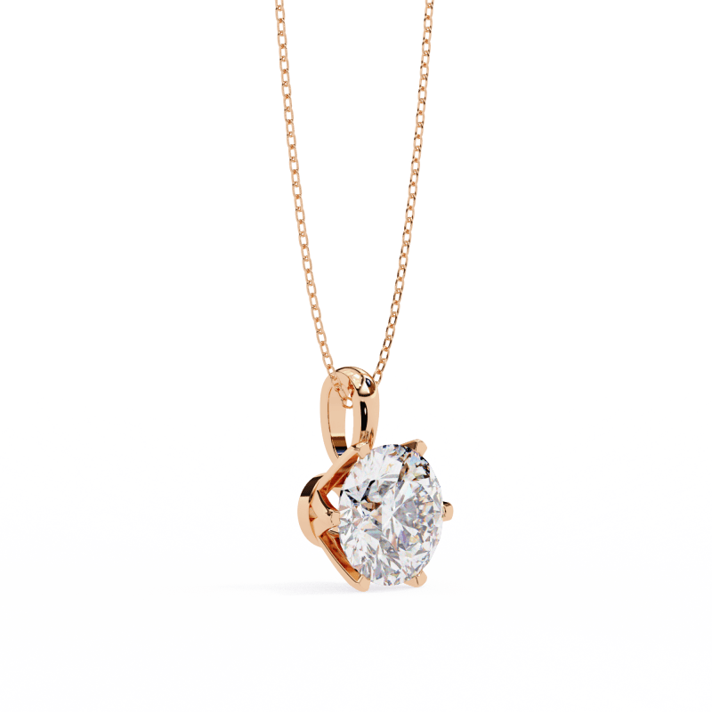 Reverra 14K Gold Round Lab Grown Diamond 6-Prong Solitaire Pendant For Women, CTTW-2.2 - Reverra Jewels Inc.