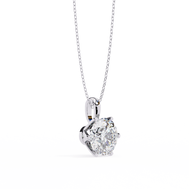 Reverra 14K Gold Round Lab Grown Diamond 6-Prong Solitaire Pendant For Women, CTTW-2.2 - Reverra Jewels Inc.